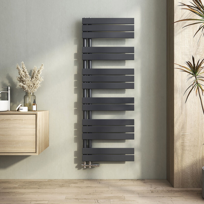 Heilmetz - Sèche-serviette eau chaude Radiateur sèche-serviettes eau chaude, Plates Ouverture Latérale, Anthracite 1385x500mm 694W