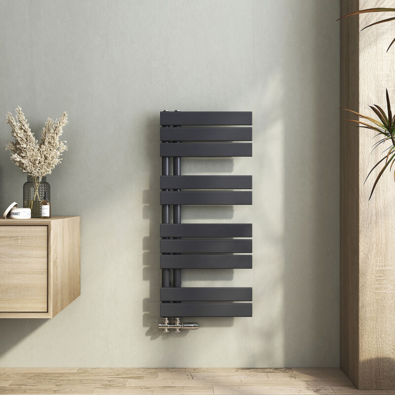 Sèche-serviette eau chaude Radiateur sèche-serviettes eau chaude, Plates Ouverture Latérale, Anthracite 899x400mm 399W - Heilmetz