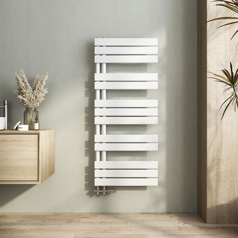 Sèche-serviette eau chaude Radiateur sèche-serviettes eau chaude, Plates Ouverture Latérale, Blanc 1176x500mm 573W - Heilmetz