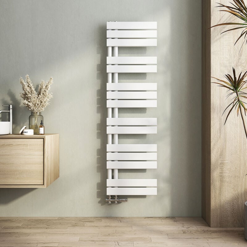 Heilmetz - Sèche-serviette eau chaude Radiateur sèche-serviettes eau chaude, Plates Ouverture Latérale, Blanc 1385x400mm 570W