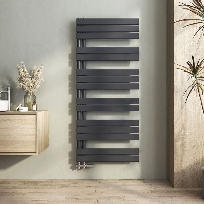 Heilmetz - Sèche-serviette eau chaude Radiateur sèche-serviettes eau chaude, Plates Ouverture Latérale, Anthracite 1385x600mm 838W
