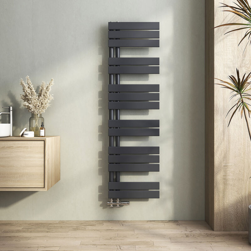 Heilmetz - Sèche-serviette eau chaude Radiateur sèche-serviettes eau chaude, Plates Ouverture Latérale, Anthracite 1385x400mm 598W