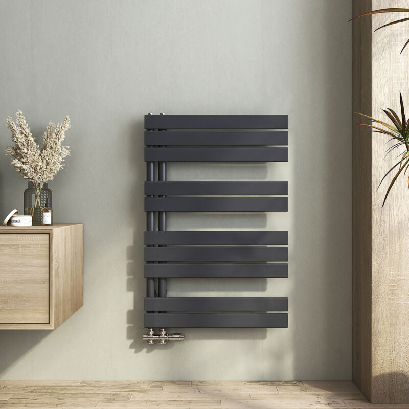 Heilmetz - Sèche-serviette eau chaude Radiateur sèche-serviettes eau chaude, Plates Ouverture Latérale, Anthracite 899x600mm 558W