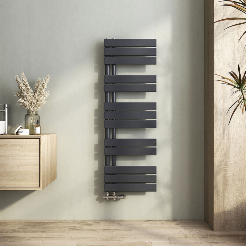 Heilmetz - Sèche-serviette eau chaude Radiateur sèche-serviettes eau chaude, Plates Ouverture Latérale, Anthracite 1176x400mm 518W