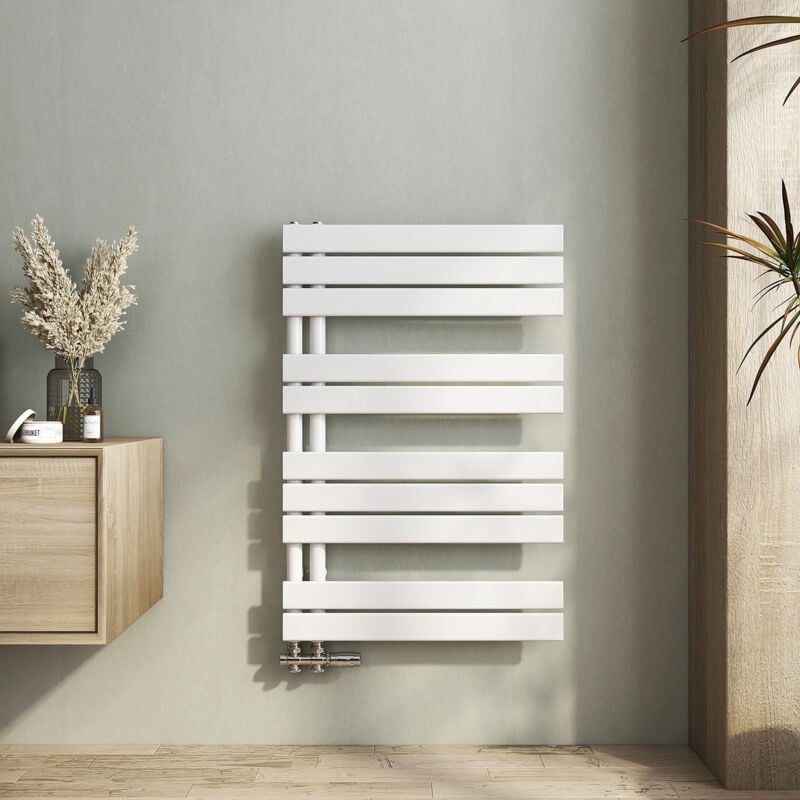 Sèche-serviette eau chaude Radiateur sèche-serviettes eau chaude, Plates Ouverture Latérale, Blanc 899x600mm 532W - Heilmetz