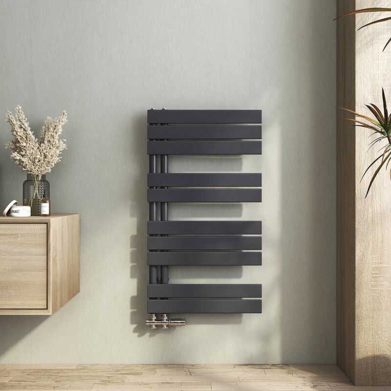 Sèche-serviette eau chaude Radiateur sèche-serviettes eau chaude, Plates Ouverture Latérale, Anthracite 899x500mm 462W - Heilmetz