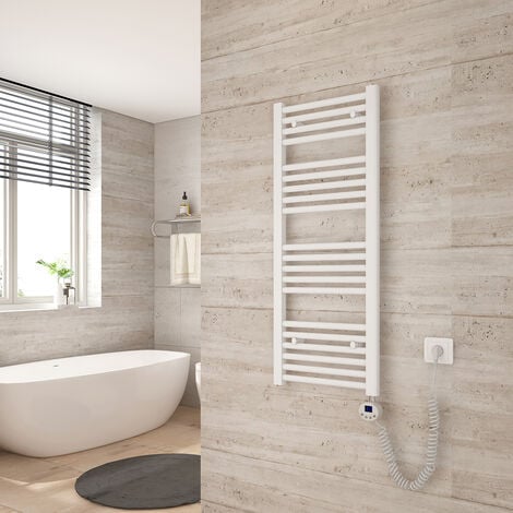 HEILMETZ 100 x 40 cm, Blanc Tubes Ronds Radiateur Mural Salle de Bain avec Timing Elément de Chauffage Electrique