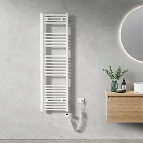 Heilmetz – Sèche-serviette électrique 140x40cm 500W – Tubes ronds – Chauffage rapide 30s – Montage mural – Acier SPCC – Surface 5m²