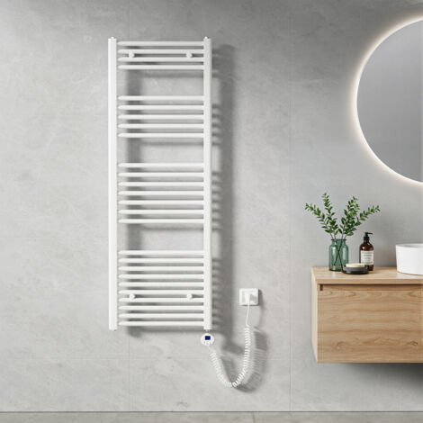 Heilmetz – Sèche-serviette électrique 140x50cm 600W – Tubes ronds – Minuterie programmable – Acier laminé à froid pour salle de bain