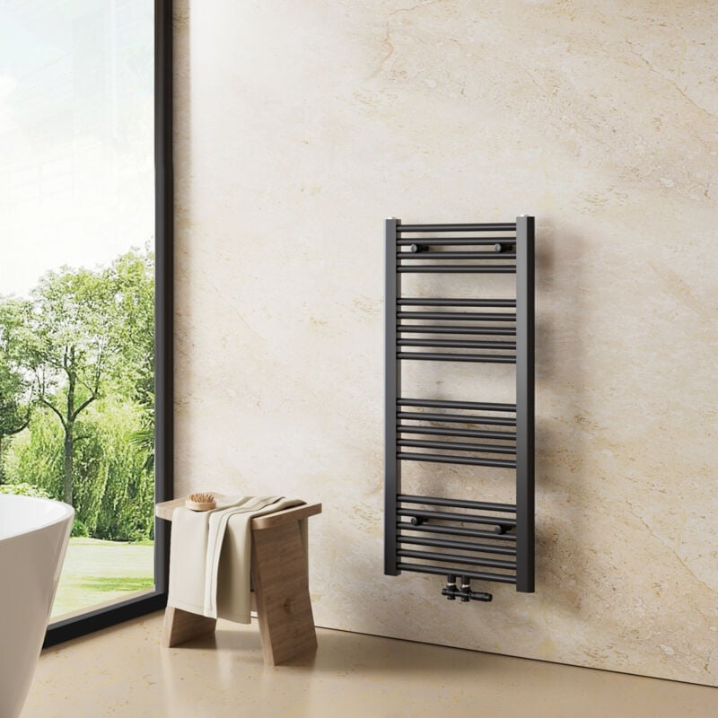 Heilmetz Sèche-Serviettes de plomberie, Radiateur Porte-Serviettes 100 x 40 cm Anthracite 356W Seche Serviette eau Chaude