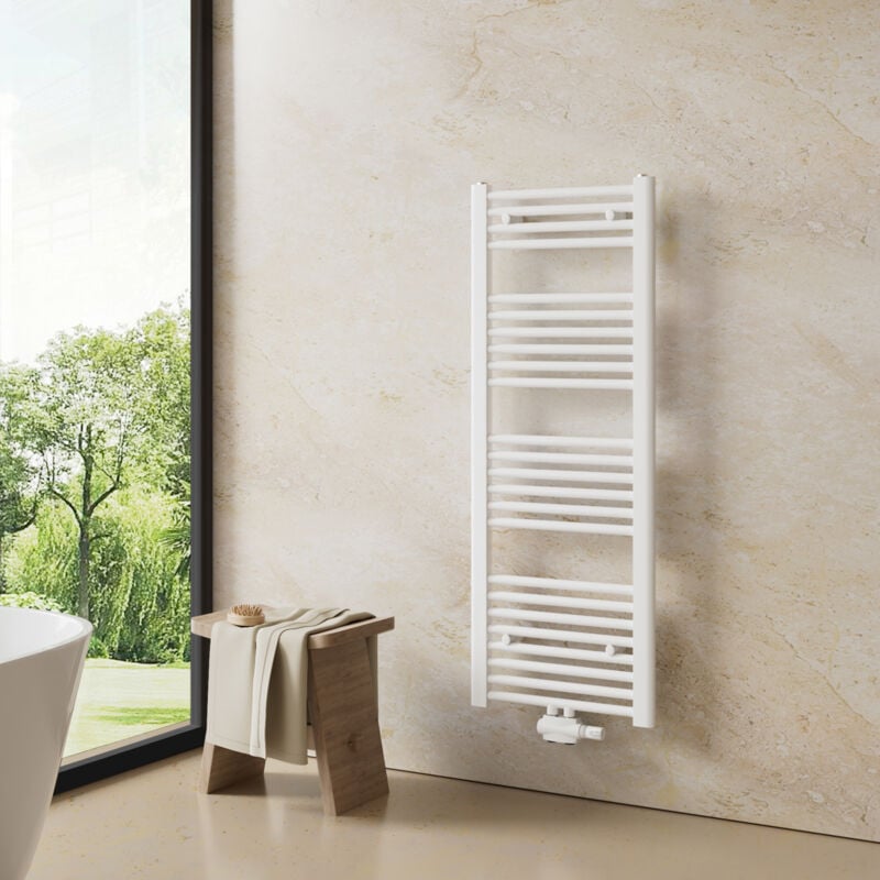 Sèche-Serviettes de plomberie, Radiateur Porte-Serviettes 120 x 40 cm Blanc 427W Seche Serviette eau Chaude - Heilmetz