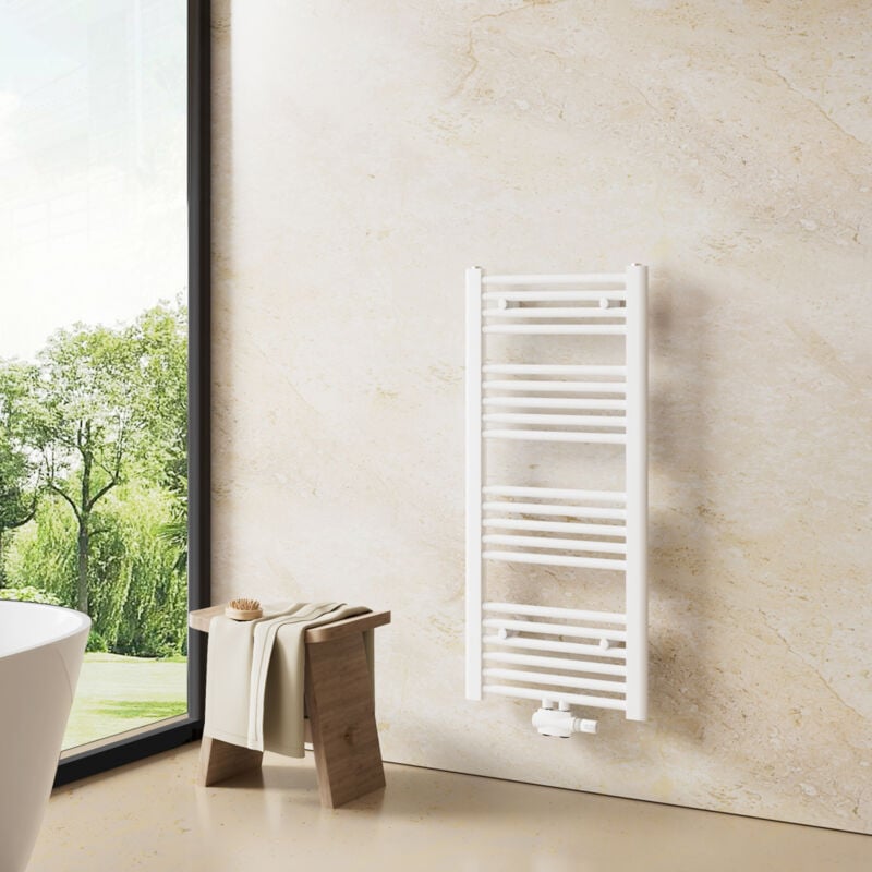 Sèche-Serviettes de plomberie, Radiateur Porte-Serviettes 100 x 40 cm Blanc 356W Seche Serviette eau Chaude - Heilmetz