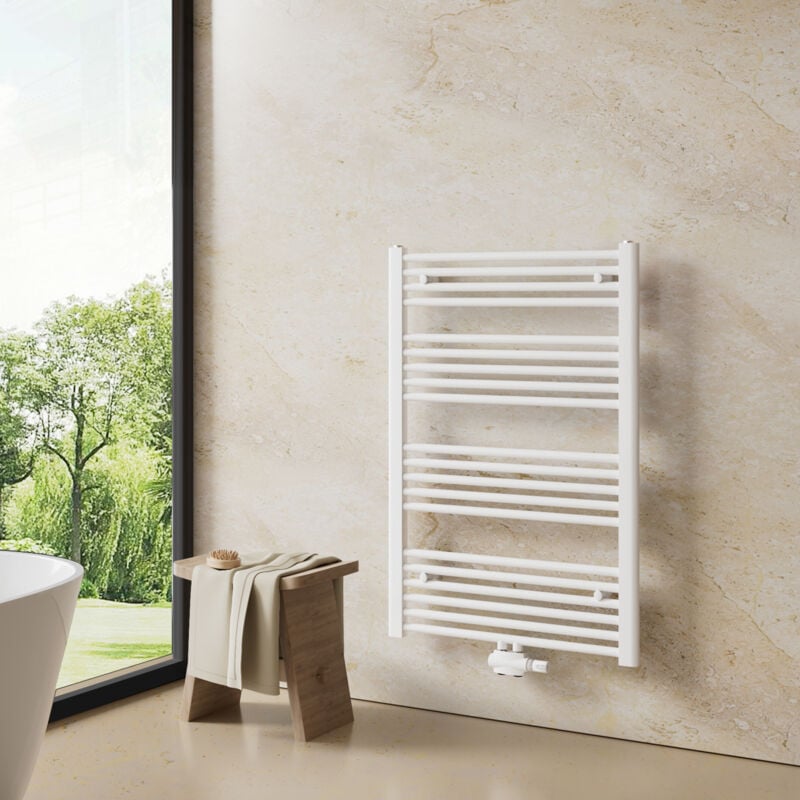Sèche-Serviettes de plomberie, Radiateur Porte-Serviettes 100 x 60 cm Blanc 498W Seche Serviette eau Chaude - Heilmetz