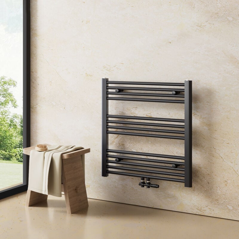 Sèche-Serviettes de plomberie, Radiateur Porte-Serviettes 70 x 60 cm Anthracite 330W Seche Serviette eau Chaude - Heilmetz