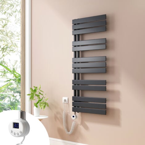 HEILMETZ Sèche-Serviettes Electrique, radiateur sèche-Serviettes Plat avec Timing Elément de Electrique, raccordement latéral, Anthracite, 1176x500mm, 600W