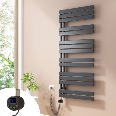 HEILMETZ Sèche-Serviettes Electrique, radiateur sèche-Serviettes Plat avec Timing Elément de Electrique, raccordement latéral, Anthracite, 140x60cm, 800W