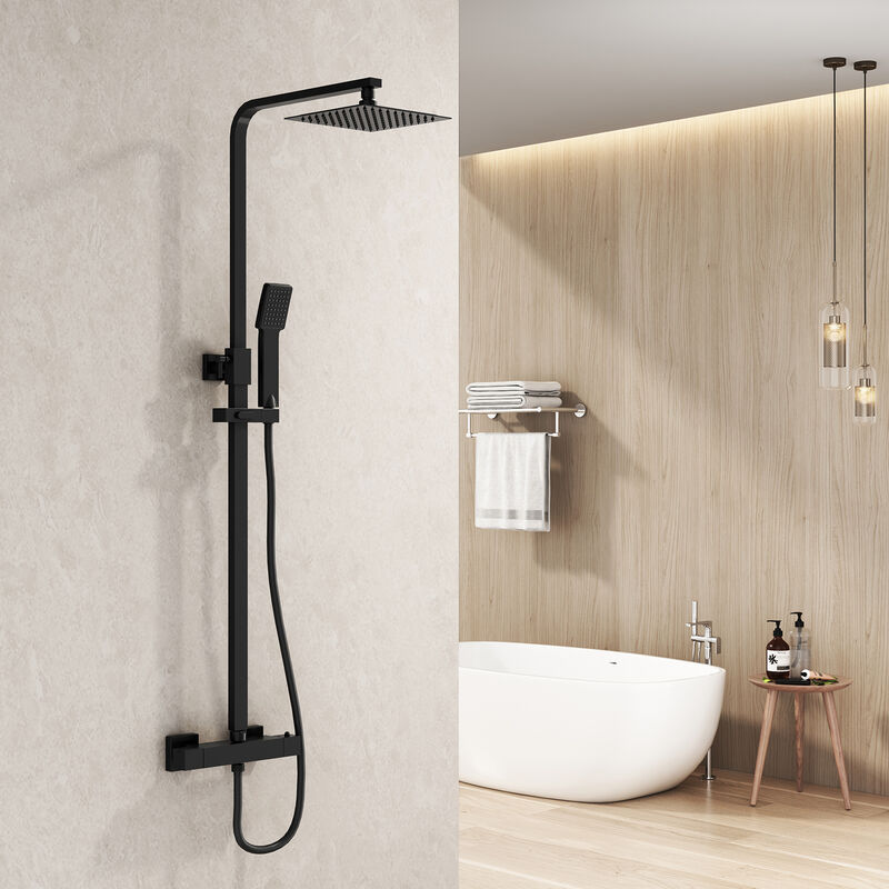Heilmetz - Set de douche, Colonne de douche thermostatique avec douche de tête ronde abs 20x20 cm + douchette, Ensemble d'accessoires de douche