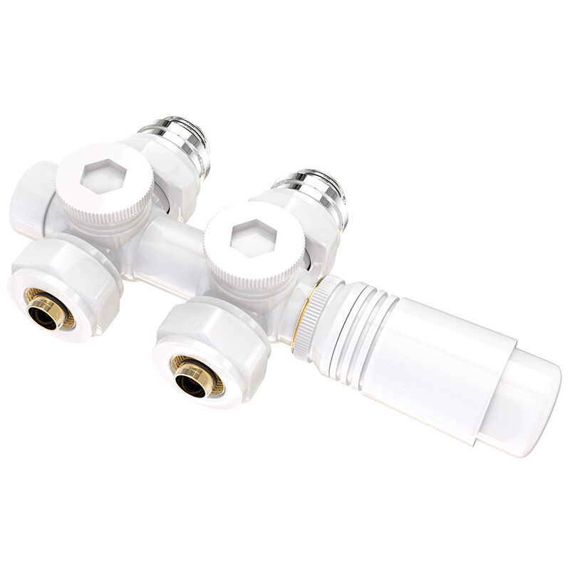 Set multiblock per raccordo radiatori con termostato 50mm accessori per il riscaldamento angolo e passaggio a parete bianco - Heilmetz