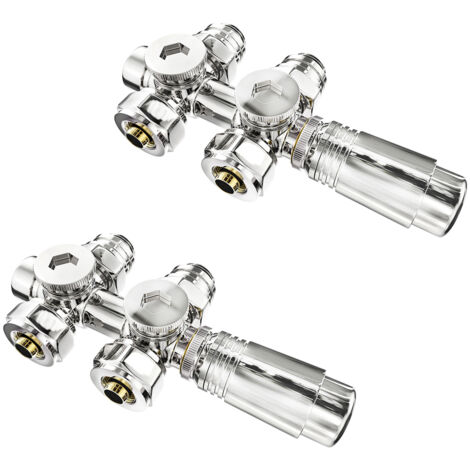 Heilmetz set multiblocs pour le raccordement des radiateurs raccord avec thermostat 50mm accessoires de chauffage forme angle et passage raccord mural chrome 2 pièces