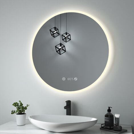 LAMP6001-80cm - Specchi LED - - Specchio Rotondo LED 32W diametro 80cm  Bordo Argento accensione con Sensore IR