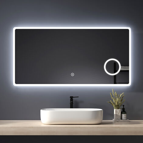 Heilmetz Spejos de Bano con Luz Espejo de Maquillaje con 3 aumentos Interruptor Táctil Lluminación Blanca Fría 120x60cm