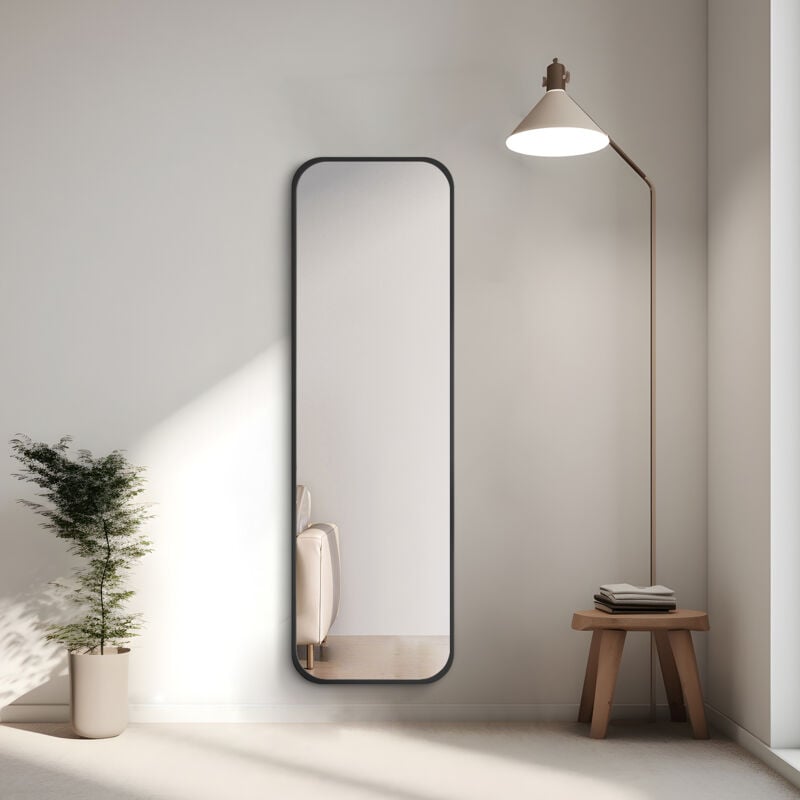Heilmetz - Grand Miroir Mural, Miroir sur Pied 120 x 37 cm, Miroir de Sol, Miroir Style Industriel Moderne (Cadre Noir)