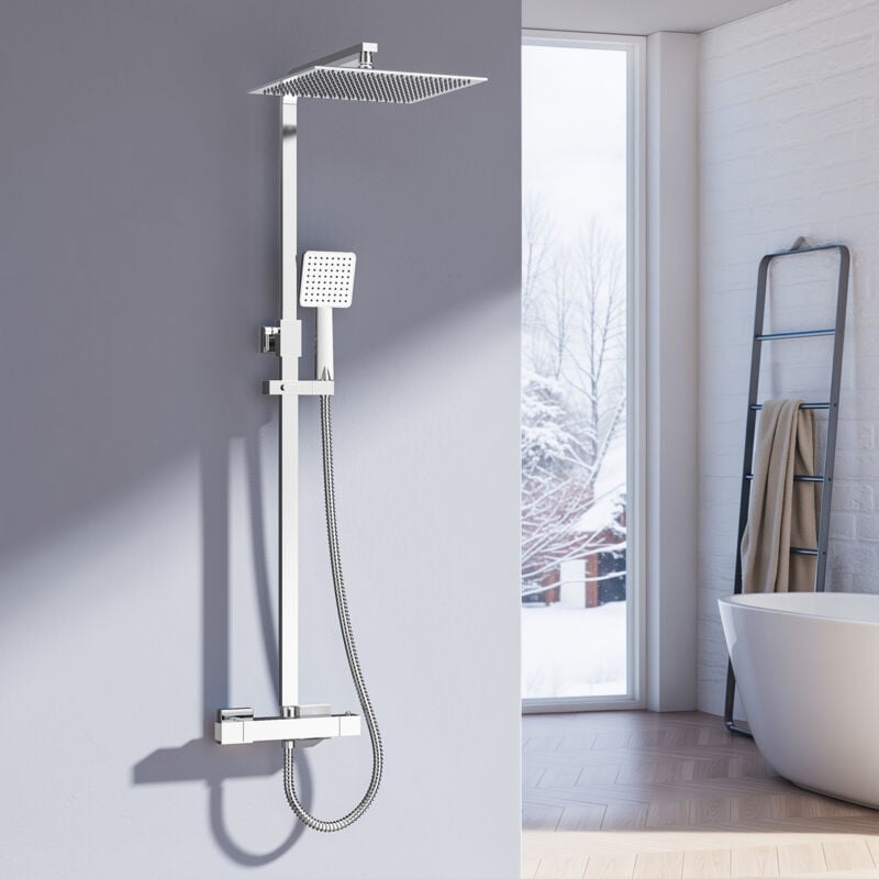 Heilmetz - Système de Douche Thermo-Régulable - Colonne de Douche avec Thermostat, Douchette à Main et Tête Carrée 30 cm - Kit Douche Hauteur