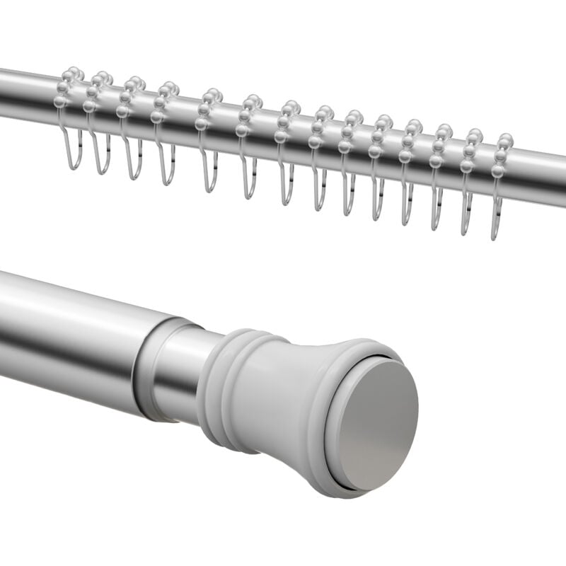 Tringle télescopique 70-110 cm Barre à Tension de Douche, avec 12 crochets, Tube télescopique en acier inox, Chrome - Heilmetz