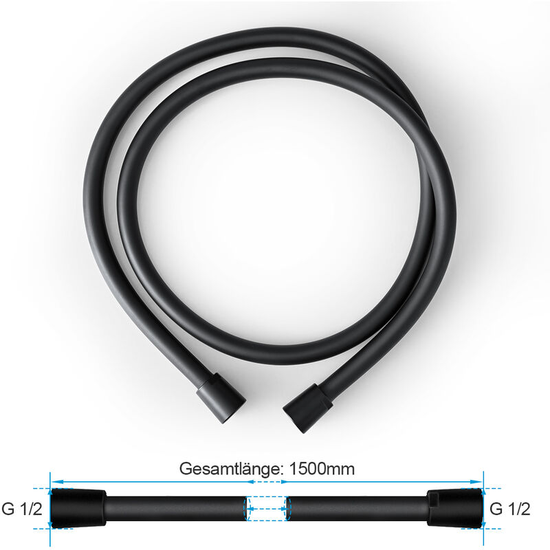 Heilmetz - tuyau de douche 1.5m tuyau de douche noir tuyaux en plastique pas de rouille tuyau durable pour la douche bain douche