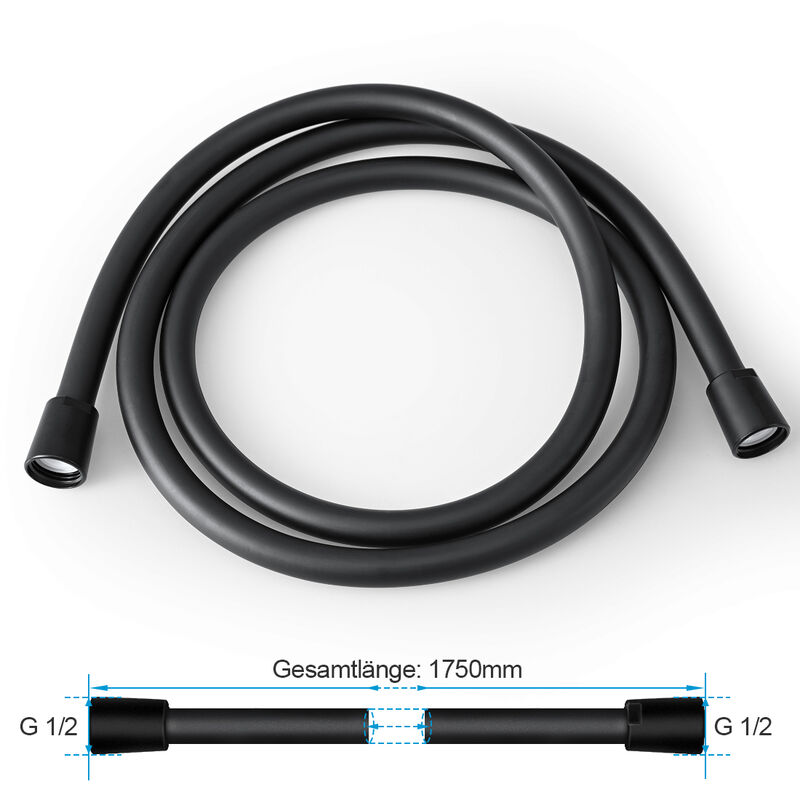 Heilmetz tuyau de douche 1.75m tuyau de douche noir tuyaux en plastique pas de rouille tuyau durable pour la douche bain douche