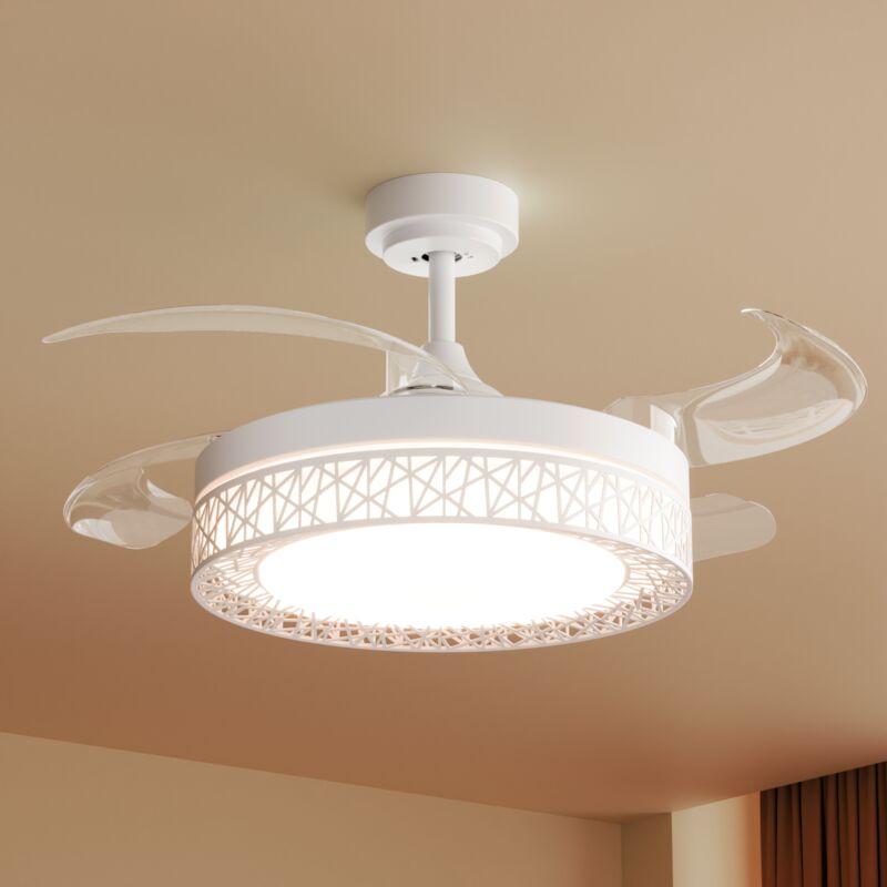 Torana - Heilmetz Ventilateur Lumineux Plafond Ventilateur Silencieux avec Lumière, 3 Lumières et 6 Vitesses de vent, avec Télécommande (Blanc,