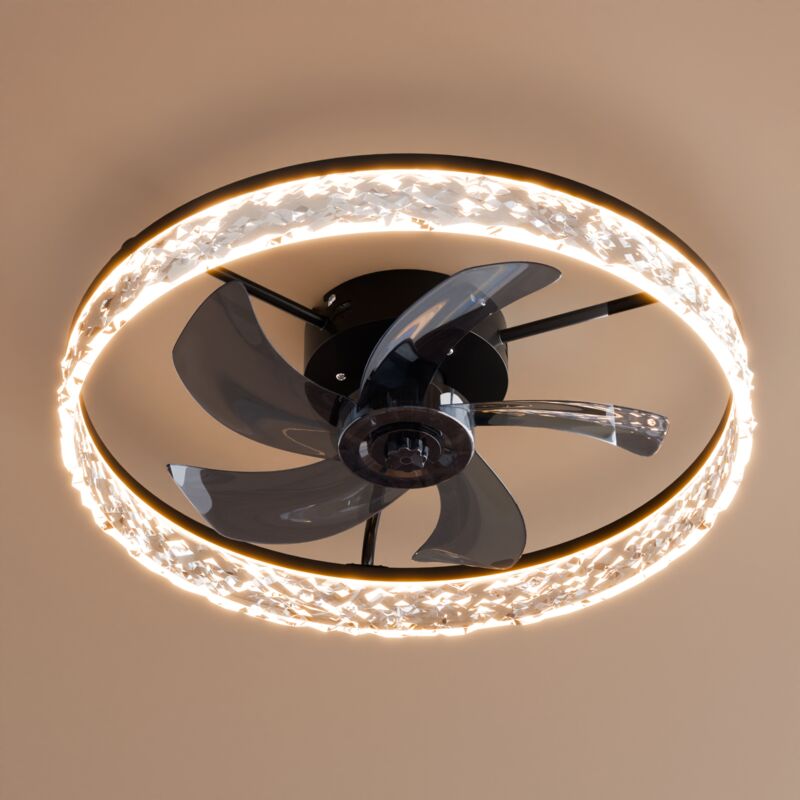 Heilmetz - Ventilateur Lumineux de Plafond, Ventilateur Silencieux avec Éclairage led, 3 Couleurs Lumières et 6 Vitesses, avec Télécommande (Noir,