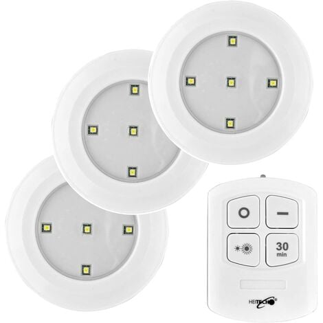 HEITECH LED Lichter mit Fernbedienung 3er Pack - Wandleuchte batteriebetrieben & dimmbar mit Timer für Innenbereich - Batterie Nachtlicht kabellos für Küche, Bad, Garage, Schrank, Vitrine