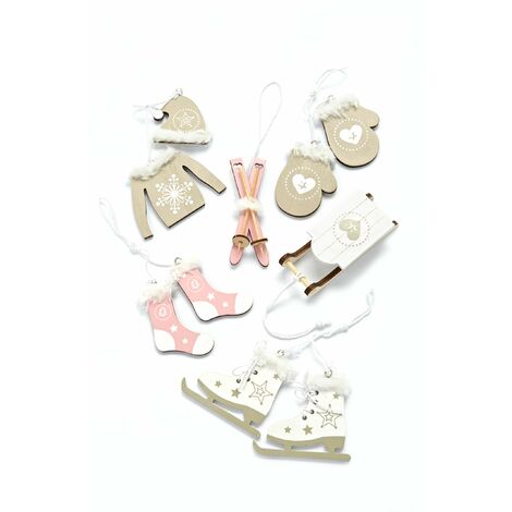 Heitmann Deco - Decorazione per albero di Natale, in legno, bianco/naturale/rosa, 7-10 cm