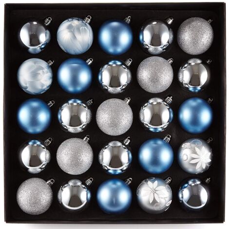 HEITMANN DECO Natale - Set di 25 Palline per Albero di Natale 5,5 cm - Decorazione Natalizia Blu Argento Lucido da Appendere - Palline di plastica per Albero di Natale