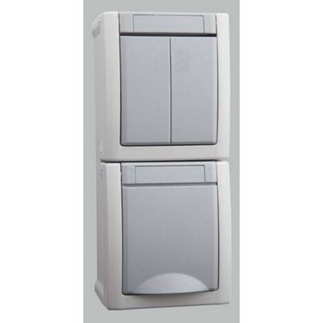 HEITRONIC 455957 VIKO FEUCHTRAUM-SCHALTERPROGRAMM SCHALTER/STECKDOSEN KOMBINATION PACIFIC GRAU 90591082-DE, 230 V