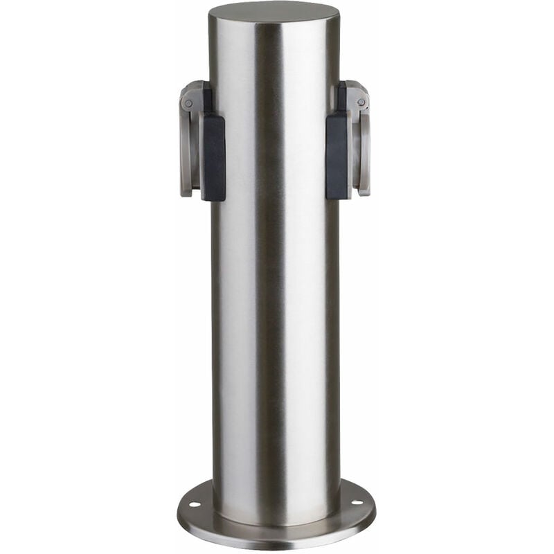 Prise de courant externe, répartiteur d'énergie, 2x colonne de prises, couvercle charnière, max.3680W, acier inoxydable, argent, LxlxH 11,8x11,8x30cm