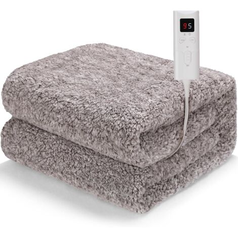 Heizdecke mit Abschaltautomatik 130x180 cm, Flauschige Wärmedecke im Lammfell-Look, 9 Temperaturstufen, 15 Stunden Timer, Waschbar, Überhitzungsschutz, Kuscheldecke für Sofa Büro