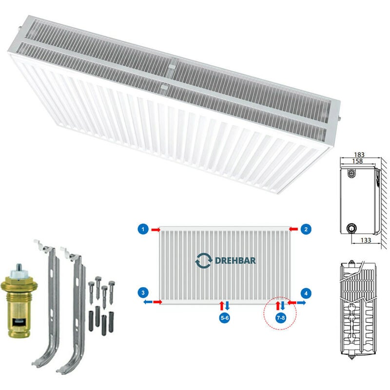 Belrad Typ 33 Universalheizkörper Ventilheizkörper Mittelanschluss mit 8 Anschlüssen 700 x 1000 (HxB)-2712w