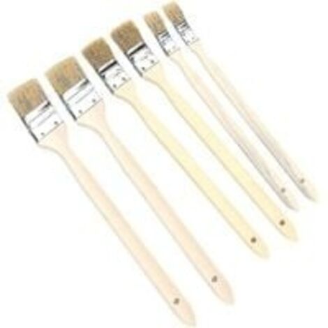 Heizkörperbürste, 6-teiliges Set flacher Bürsten mit abgewinkelten Köpfen, hochwertige Bürsten mit Schweineborsten und Holzgriffen, Breiten 25-40-50 mm, 400 mm lang, zum Streichen, Beizen und Reinigen