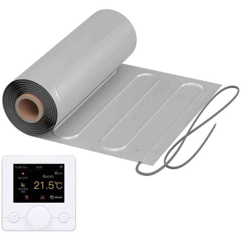 Natte chauffante Warmon alu 150 W/m² avec Thermostat R7C-716 intelligent WiFi LCD-Couleur blanc - 1 m²