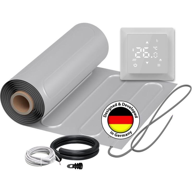 Chauffage au sol électrique pour PVC, parquet stratifié, vinyle WARMON ALU 150 W/m² + Thermostat S 100 Tactile blanc - 1 m²