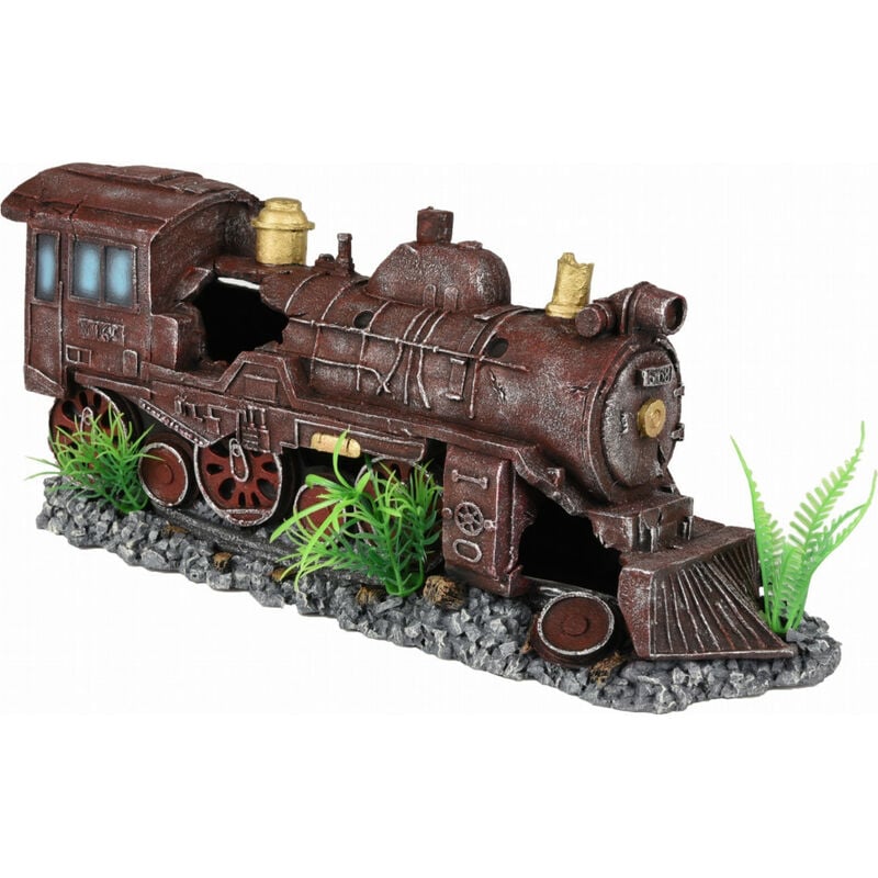 locomotive rouge HEKTOR. 35 x 10 x 15 cm. décoration aquarium.