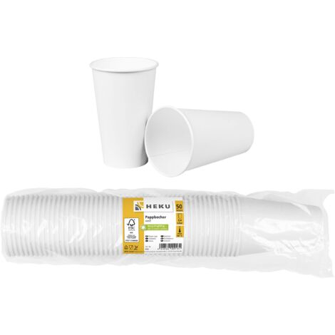 Heku 50 bicchieri di carta bianca, fibra fresca con rivestimento, ecologici e riciclabili, certificati FSC, per bevande calde e fredde, ideali per eventi, uffici e caffè, 0,4 l