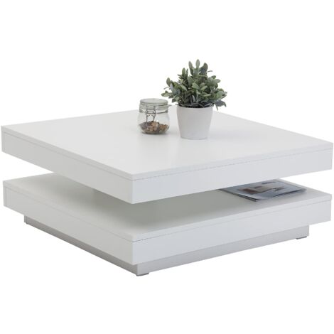 Hela Tische, Andy - Tavolino da divano, tavolo da soggiorno quadrato, materiale a base di legno, piano del tavolo girevole a 360°, bianco, 67 x 67 x 35 cm