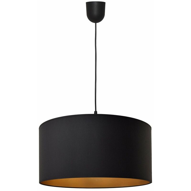 Alba Cylindrical Pendant Ceiling Light Black, Gold 40cm - Helam