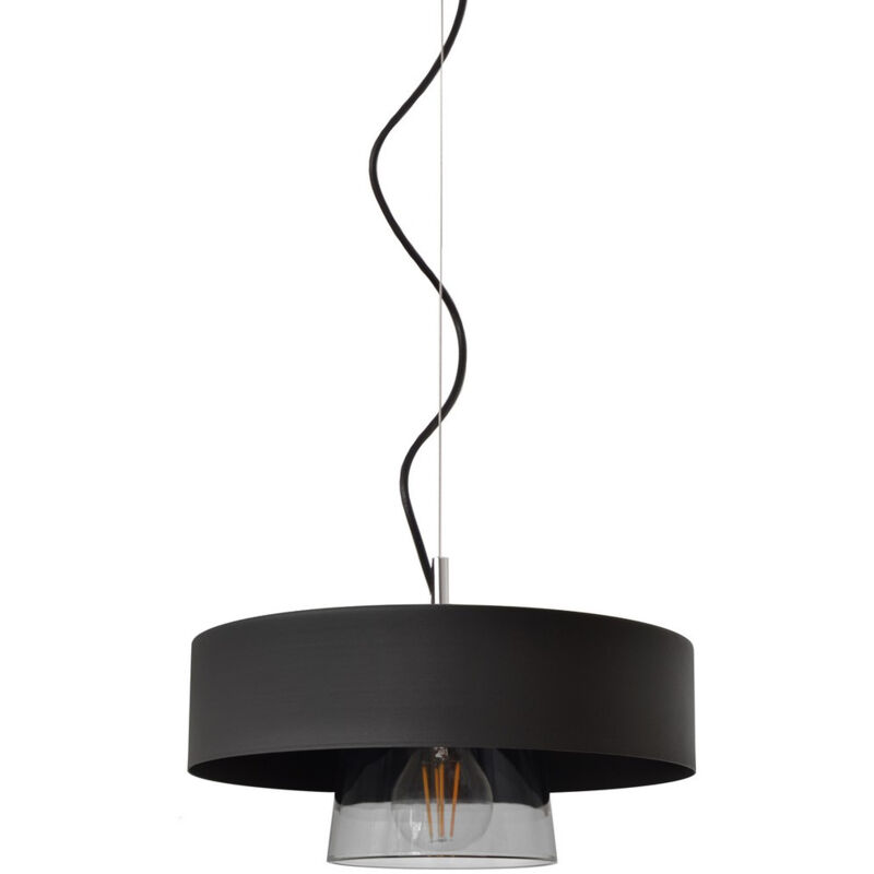 Babilon Plafonnier Suspension Cylindrique Noir, Verre Fumé 29cm - Helam Babilon Plafonnier Suspension Cylindrique Noir, Verre Fumé 29cm - Helam