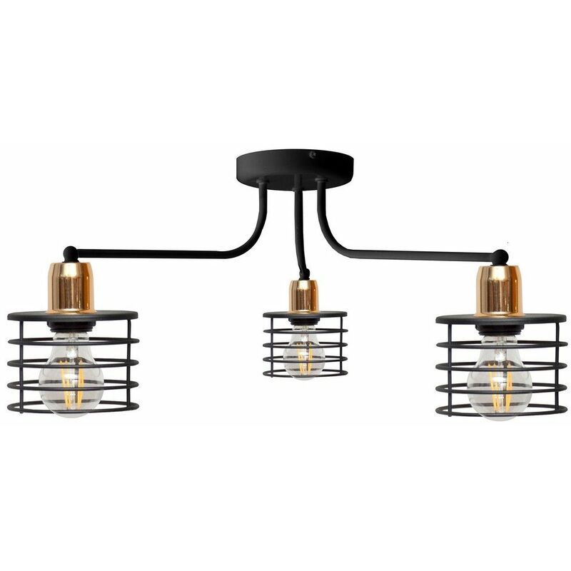 Helam Edison Multi Arm Semi Flush Ceiling Light Black, Copper 65cm