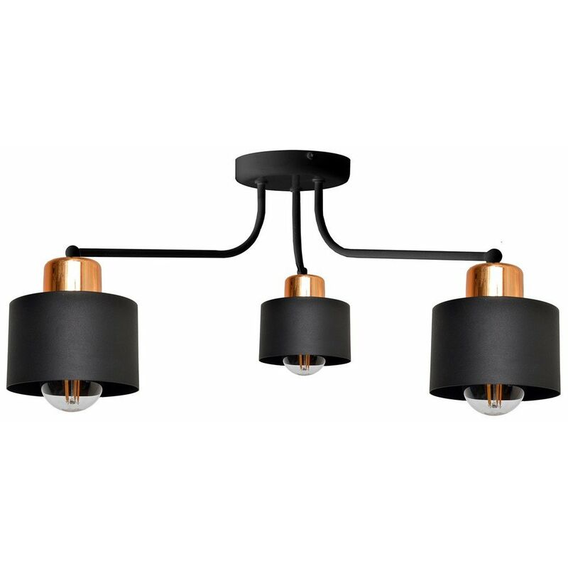 Edison Multi Arm Semi Flush Ceiling Light Black, Copper 65cm - Helam