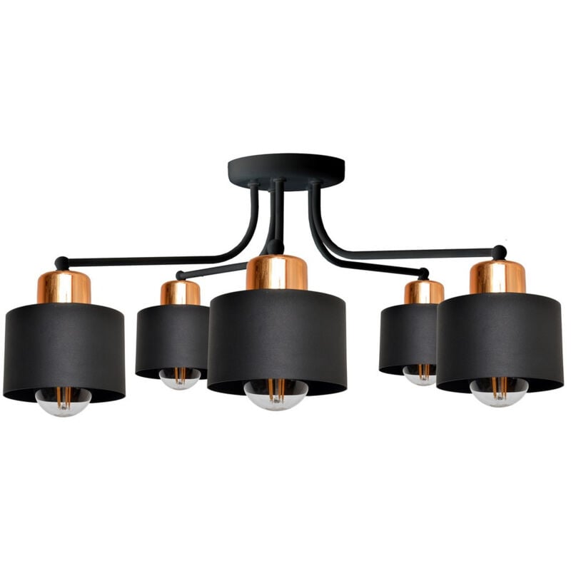 Helam - edison Plafonnier Semi-Encastré à Bras Multiples Noir, Cuivre 65cm